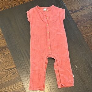 Coral Button-Up Baby Romper